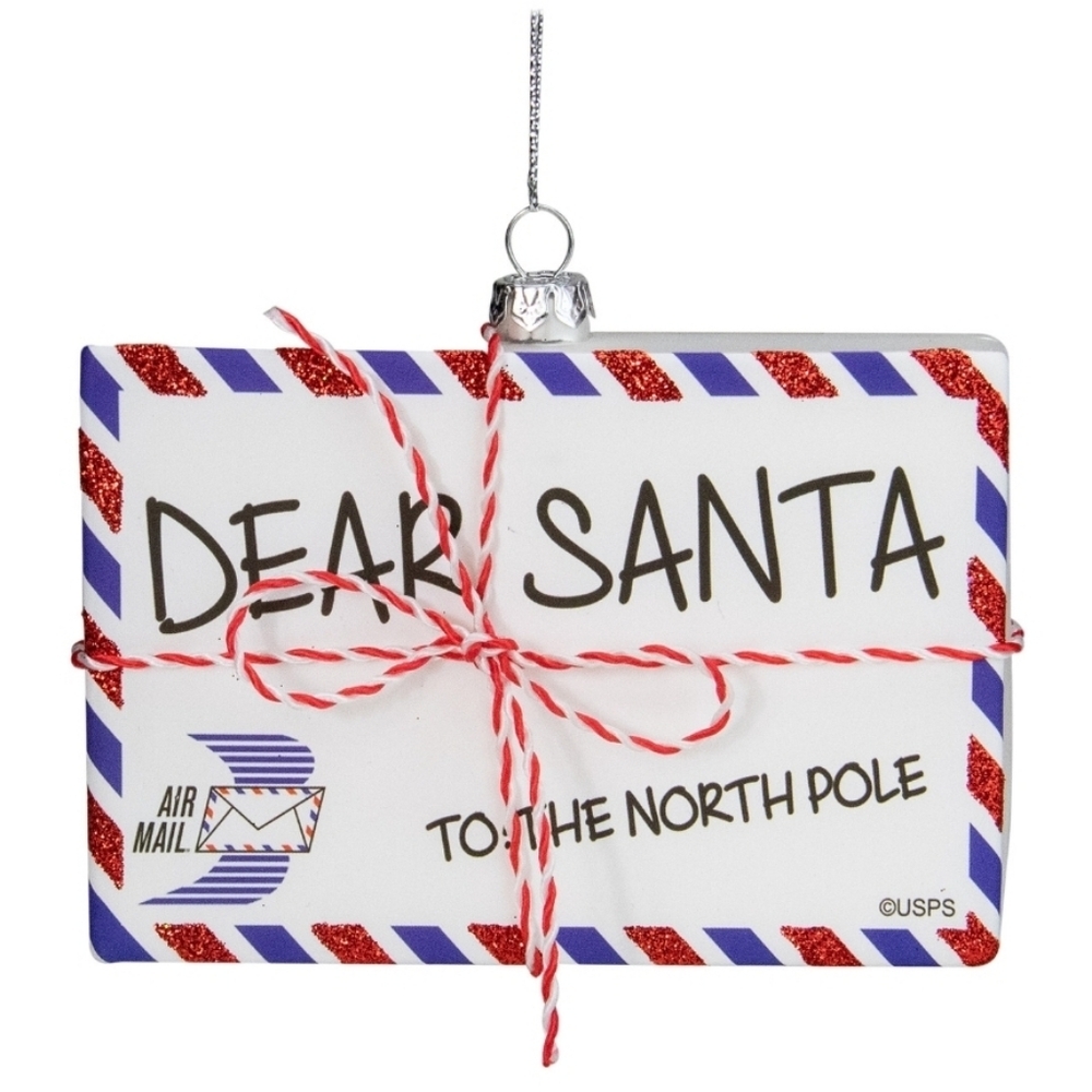 Glass Dear Santa Holiday Ornament - Red and White